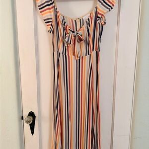 Leith Striped Multicolor Summer Dress with Front Tie Bow Detail